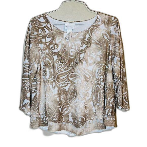 Alfred Dunner Paisley Pointed Knit Hem Top & Necklace Sz M - Picture 1 of 5